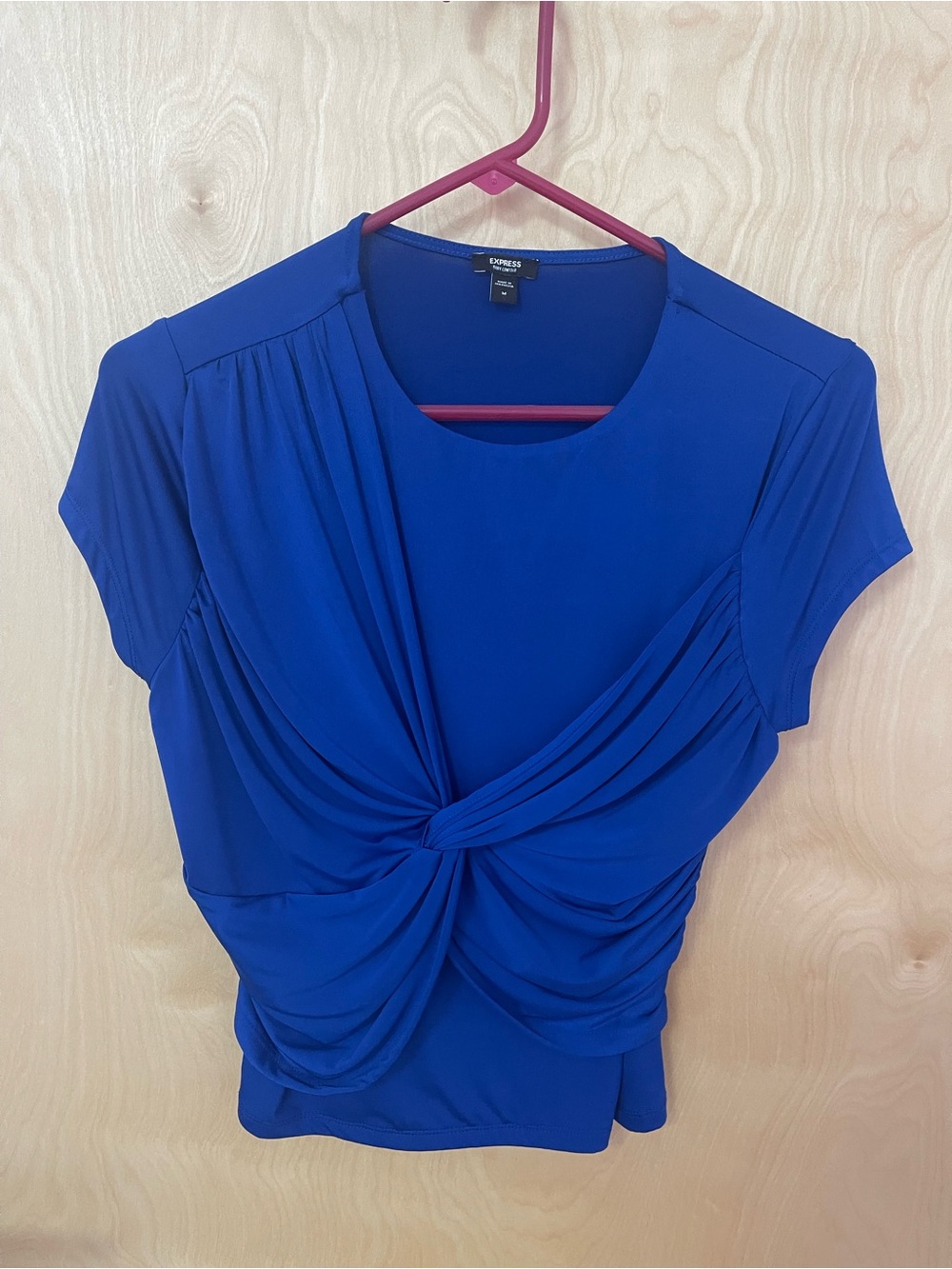 Express Women's Cobalt Twist-Front Short Sleeve Blouse